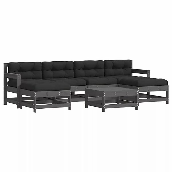 vidaXL 7-tlg Garten-Lounge-Set mit Kissen Grau Massivholz Modell 6 günstig online kaufen