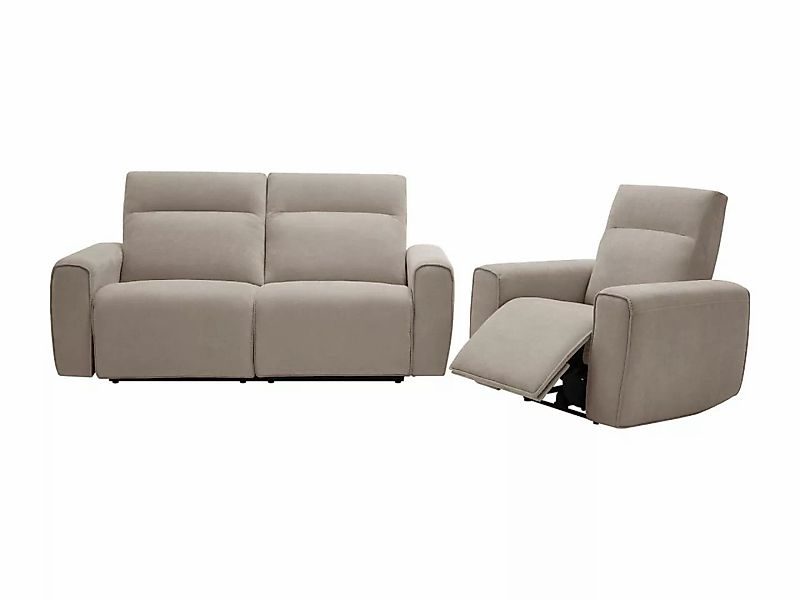 Relaxsofa 3-Sitzer & Relaxsessel elektrisch - Stoff - Beige - LORGITA günstig online kaufen