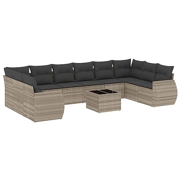 vidaXL 11-Tlg Garten-Sofagarnitur mit Kissen Hellgrau Poly Rattan 3221881 günstig online kaufen