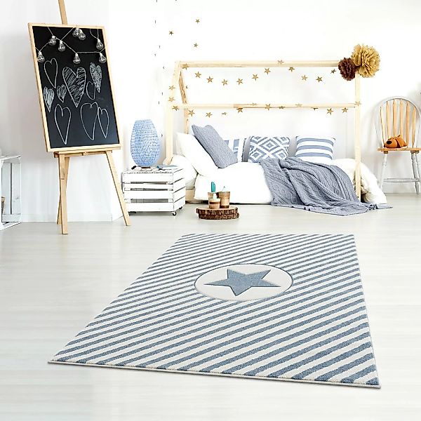 home24 Happy Rugs Kinderteppich Decostar Pastellblau/Weiß Stern Design Kuns günstig online kaufen