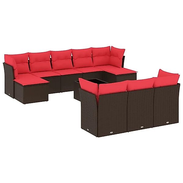 vidaXL 11-Tlg Gartensofa-Set mit Kissen Braun Polyrattan 3218344 günstig online kaufen