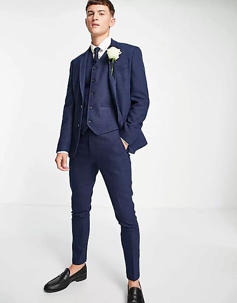 ASOS DESIGN Wedding – Superenge Anzugjacke aus Wollmischung in Marineblau m günstig online kaufen