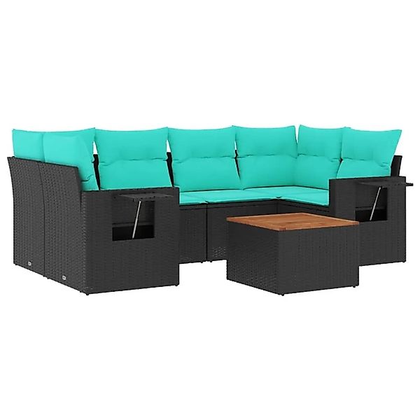 vidaXL 7-Tlg Gartensofa-Set mit Kissen Schwarzes Polyrattan 3224461 günstig online kaufen