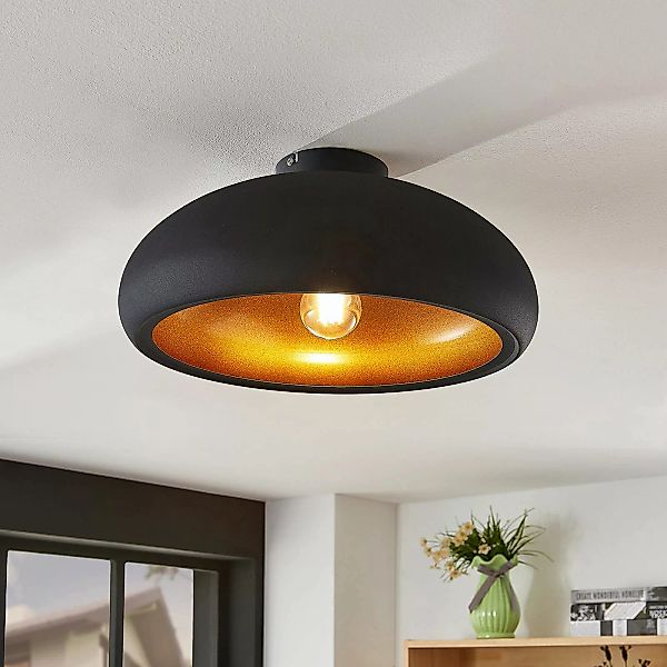 Metall-Deckenlampe Gerwina, schwarz-gold günstig online kaufen