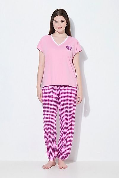 Ulla Popken Pyjama Schlafanzug Karo V-Ausschnitt Halbarm günstig online kaufen