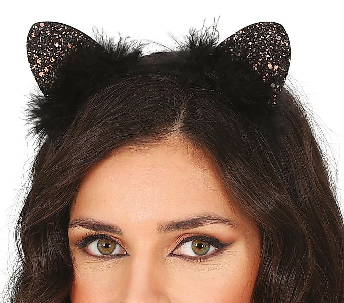 Fiestas Guirca Kostüm, Katze Fledermaus Haarreif Glitzer Marabu Ohren Karne günstig online kaufen