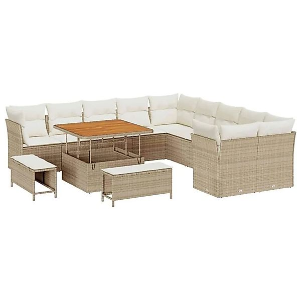 vidaXL Gartensofa-Set mit Kissen 13 Stk Beige und Creme Poly-Rattan 3363486 günstig online kaufen