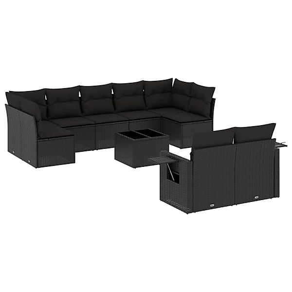 vidaXL 10-Tlg Garten-Sofagarnitur mit Kissen Schwarz Poly Rattan 3252962 günstig online kaufen