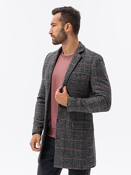 OMBRE Kurzmantel Herren-Karomantel einreihig - schwarz günstig online kaufen