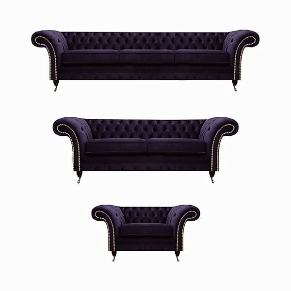 JVmoebel Chesterfield-Sofa Polstermöbel Set 3tlg Chesterfield Textilsofas S günstig online kaufen