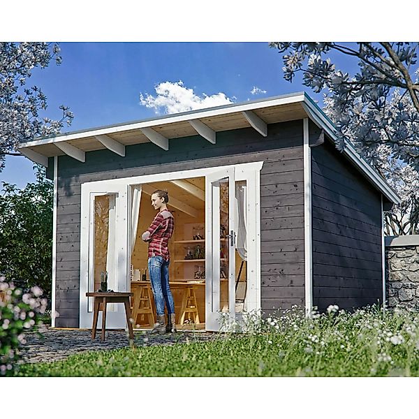 Skan Holz Holz-Gartenhaus Ostende 1 Schiefergrau 350 cm x 250 cm günstig online kaufen