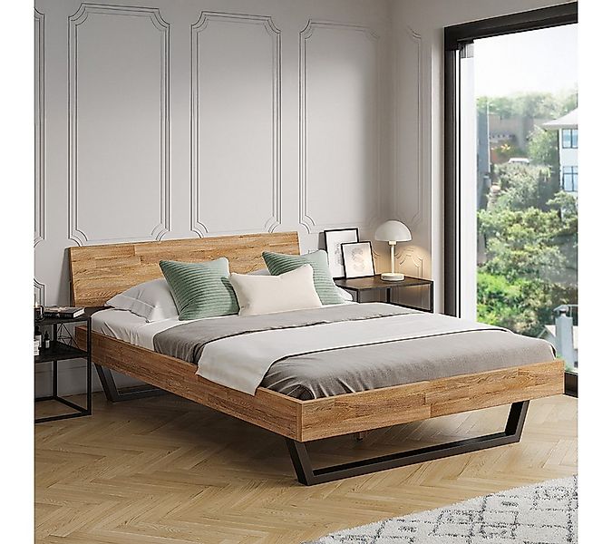 skølm Massivholzbett Alver, natur geölt mit Metallkufen, verfügbar in 120/1 günstig online kaufen