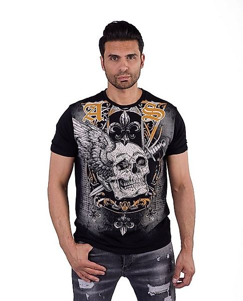 Denim Distriqt T-Shirt Herren SLIM FIT Strass Totenkopf T-Shirt Schwarz L günstig online kaufen