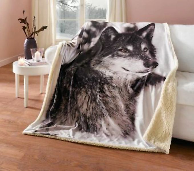 HOME Living Kuscheldecke Wolf Kuscheldecken beige Gr. 130 x 150 günstig online kaufen