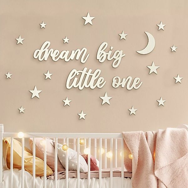 Wanddeko Holz 3D-Schriftzug Dream big little one - Mond & Sterne günstig online kaufen