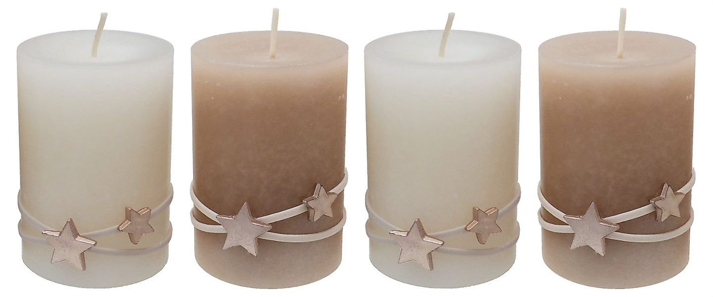 ZauberDeko Stumpenkerze 4 Adventskerzen Stumpenkerzen Creme günstig online kaufen