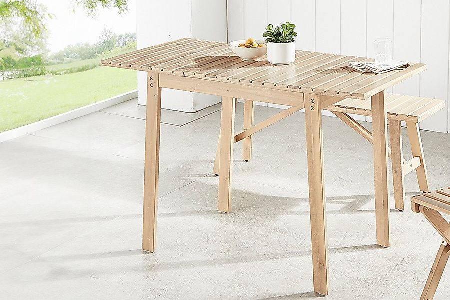 riess-ambiente Gartentisch BALI 110cm natur hell – Massivholz, ausklappbar, günstig online kaufen