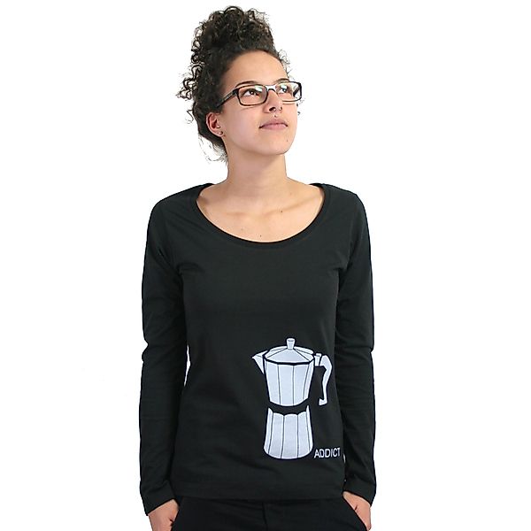 Langarmshirt "Coffee Addict", Schwarz, Siebdruck, Frauen, Damenmode, Bedruc günstig online kaufen