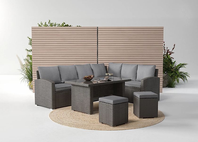 KONIFERA Gartenlounge-Set "London" Set, 2x3er Sofa, 2x Hocker, 1x Tisch 140 günstig online kaufen