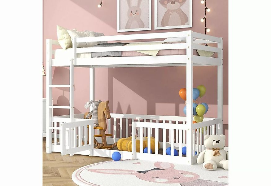 REDOM Kinderbett Etagenbett mit rechtwinkliger Treppe, Bett mit Zäune und T günstig online kaufen