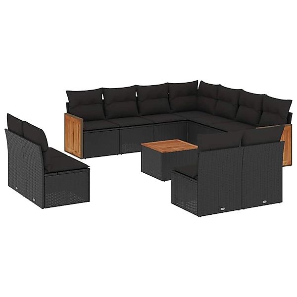 vidaXL 12-Tlg Garten-Sofagarnitur mit Kissen Schwarz Poly Rattan 3260172 günstig online kaufen
