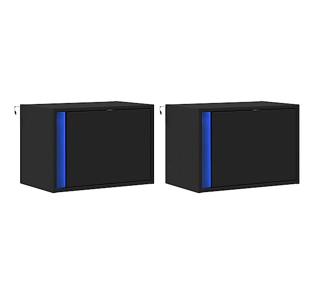 vidaXL Nachttisch Wand-Nachttische mit LED-Leuchten 2 Stk. Schwarz (2-St) günstig online kaufen