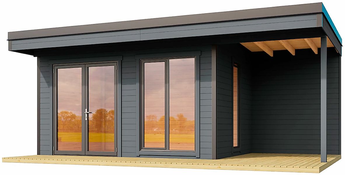 LASITA MAJA Gartenhaus "DOMEO 7 CARBONGRAU/ANTHRAZIT" mit Anbau, Fundamentm günstig online kaufen