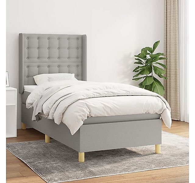 vidaXL Boxspringbett Boxspringbett mit Matratze Hellgrau 90x200 cm Stoff Be günstig online kaufen