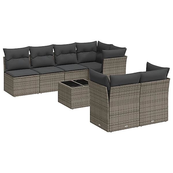 vidaXL 8-Tlg Garten-Sofagarnitur mit Kissen Grau Poly Rattan 3217300 günstig online kaufen