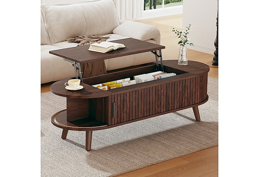 Merax Couchtisch anhebbarer Sofatisch mit Liftfunktion im Walnuss-Design (1 günstig online kaufen