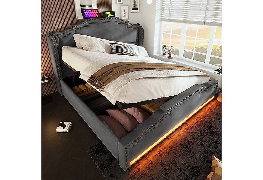 Celya Polsterbett Doppelbett mit hydraulischem Stauraum (140x200cm, ohne Ma günstig online kaufen