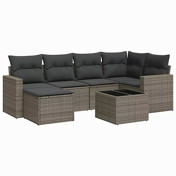 vidaXL Sofaelement 7-tlg. Garten-Sofagarnitur mit Kissen Grau Poly Rattan ( günstig online kaufen