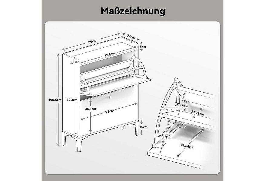 OUNUO Schuhschrank Schuhregal mit Schubladen und Metallfüßen, 60/80cm günstig online kaufen