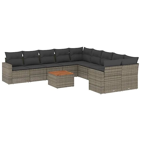 vidaXL 11-Tlg Garten-Sofagarnitur mit Kissen Grau Poly Rattan 3224317 günstig online kaufen