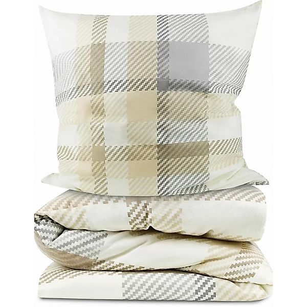 Beautissu Mira Bettwäsche 155x220cm + Kissenbezug 80x80cm Beige Biber günstig online kaufen