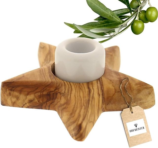 Hofmeister Kerzenständer Stern Olivenholz Kerzenständer für Stabkerzen Ø1,5 günstig online kaufen
