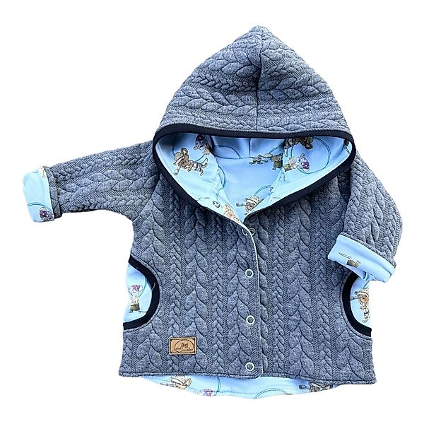 Land-Juwelen Kapuzenstrickjacke Zopfstrick Bademeusel grau blau günstig online kaufen