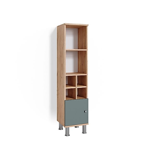 Vicco Midischrank Fynn Grün/Goldkraft Eiche 30 x 131 cm Kleine Tür günstig online kaufen