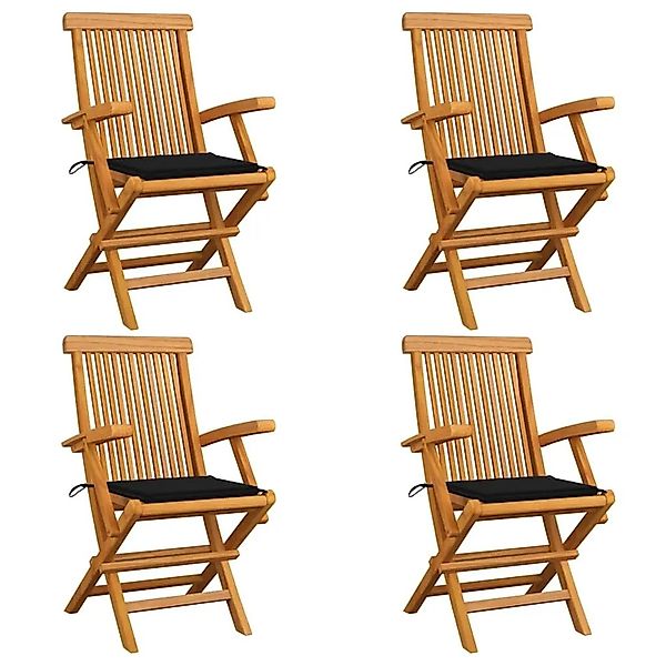 vidaXL Gartenstühle mit Schwarzen Kissen 4 Stk Massivholz Teak 3065624 günstig online kaufen