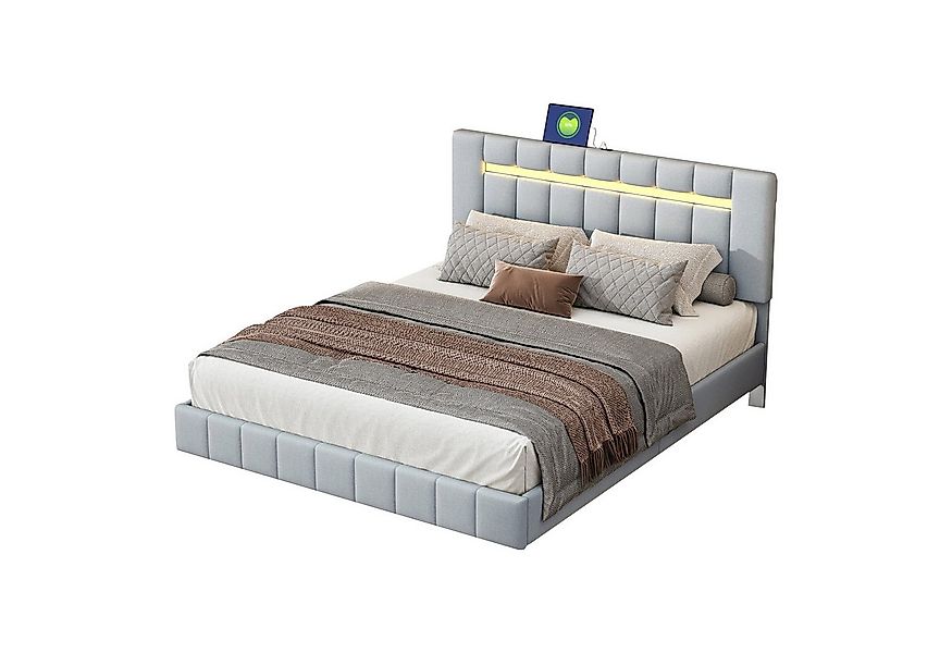 Flieks Polsterbett, LED-Beleuchtung Doppelbett Schwebebettrahmen 160x200cm günstig online kaufen