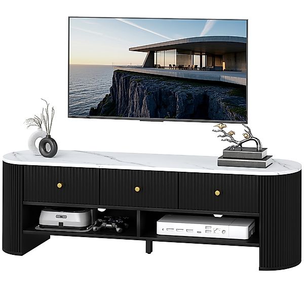 HOMCOM TV-Schrank 140 cm, TV-Rack für 32-65 Zoll Fernseher mit Marmoreffekt günstig online kaufen