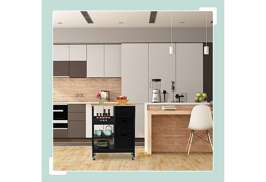 relaxdays Küchenwagen mit Arbeitsplatte, schwarz günstig online kaufen