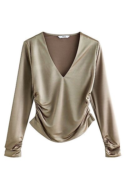 Next Langarmbluse Langarm-Oberteil mit V-Ausschnitt aus Jersey-Satin (1-tlg günstig online kaufen