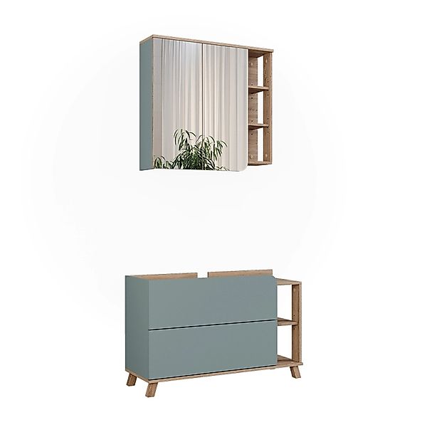 Vicco Badmöbel-Set Karen Sonoma/Blau 2 Teile günstig online kaufen