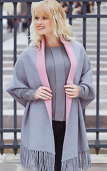 Passioni Strickcape mit Fransen One Size günstig online kaufen