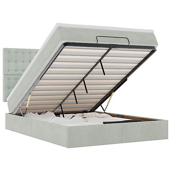 vidaXL Bett, Ottoman-Bett mit Matratzen & LEDs Hellgrau 140x200 cm Samt günstig online kaufen