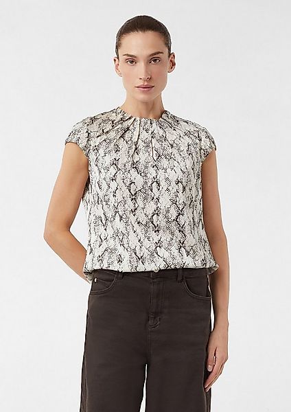 comma Kurzarmbluse Bluse Satinbluse mit Raffung und All-over-Print günstig online kaufen