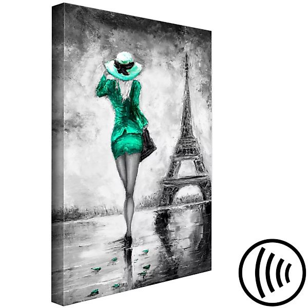 Leinwandbild Spaziergang unter dem Eiffelturm - Grafik mit einer Frau XXL günstig online kaufen