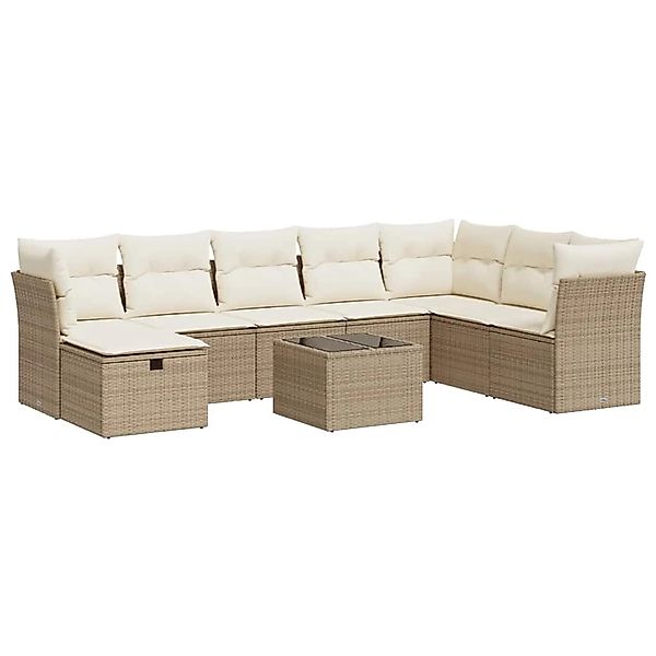 vidaXL 9-Tlg Garten-Sofagarnitur mit Kissen Beige Poly Rattan 3325344 günstig online kaufen