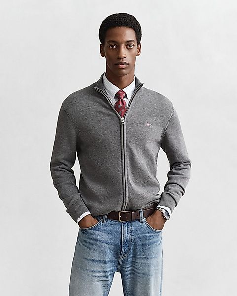 Gant Cardigan CASUAL COTTON ZIP CARDIGAN Mit Rippbündchen an Stehkragen, Är günstig online kaufen